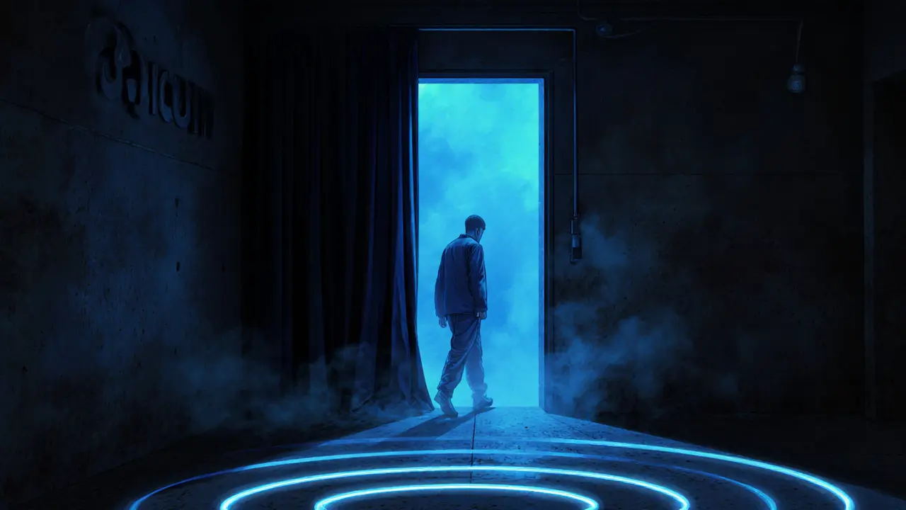 A hidden door at Opium nightclub emits a faint blue glow, with a person entering a smoky, bass-thrumming interior.
