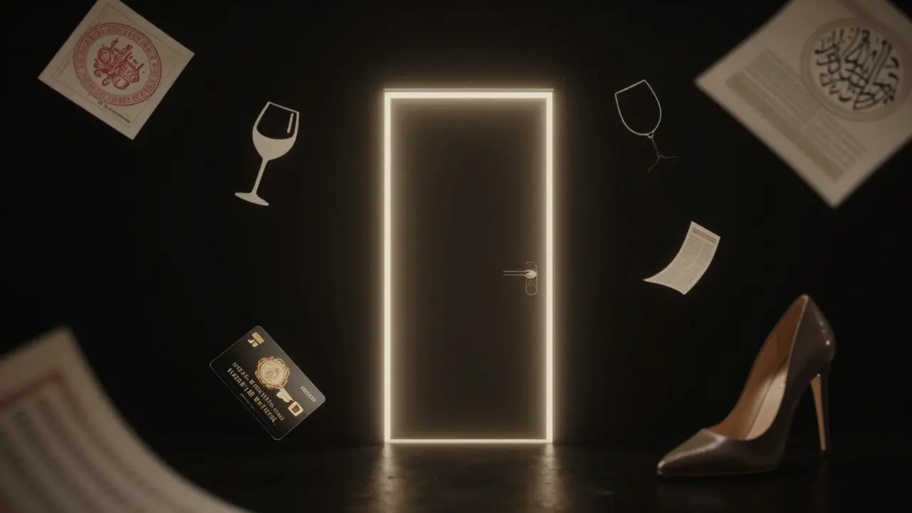 Abstract symbols of discretion and sophistication representing elite companionship in Dubai.