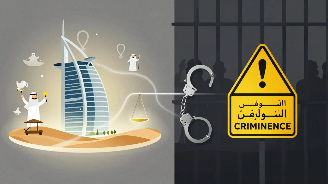 A conceptual split image showing legal social activities on one side and legal penalties on the other.