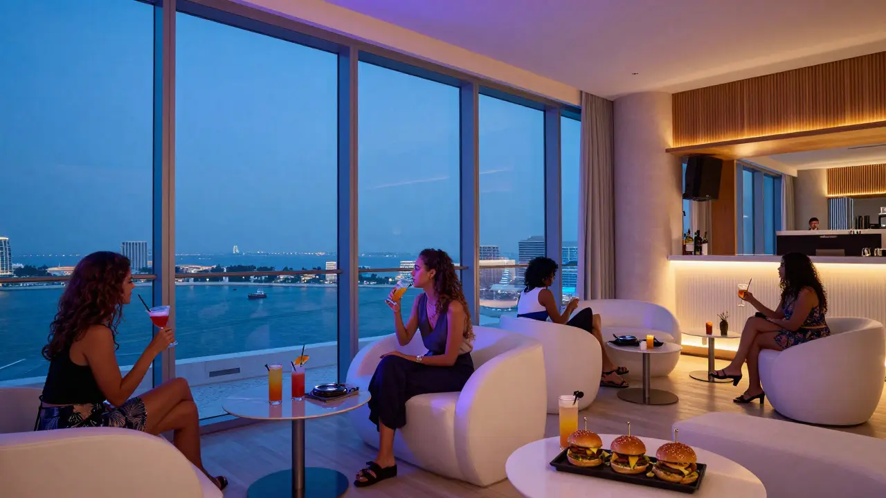 Sky Lounge interior with DJ and modern happy hour drinks