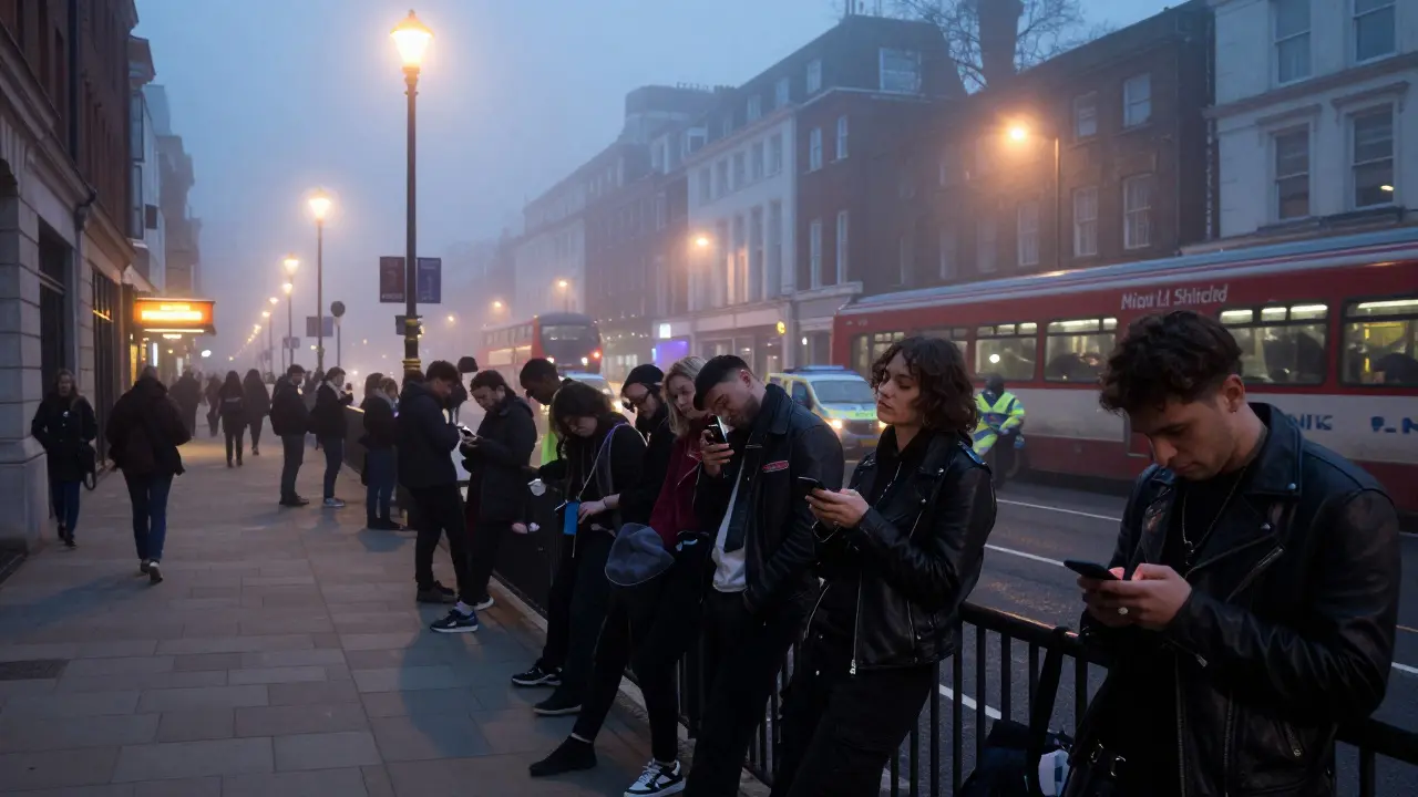 Dancers waiting for train after clubs close