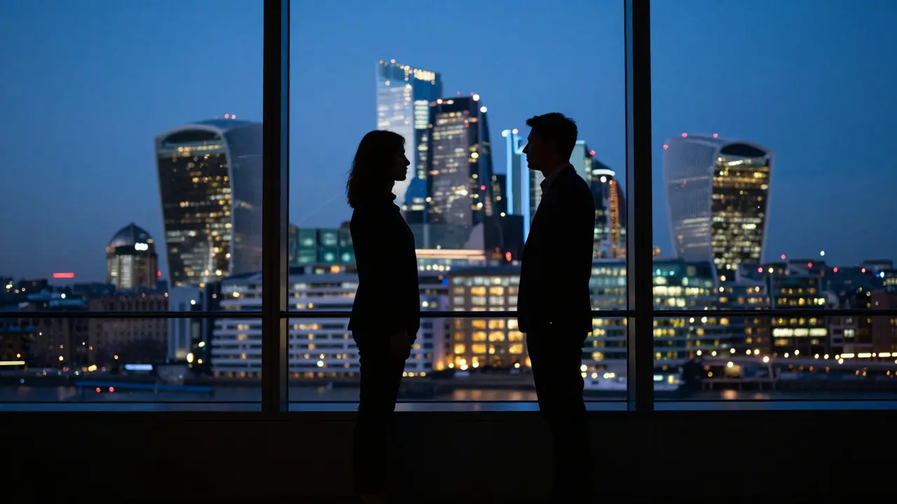Silhouettes against London skyline showing trust.